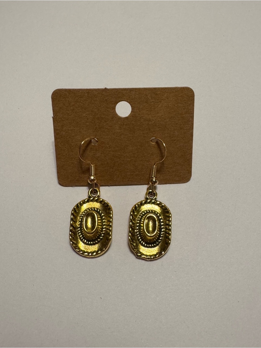 Gold Tone Cowboy Hat Country Western Drop Earrings